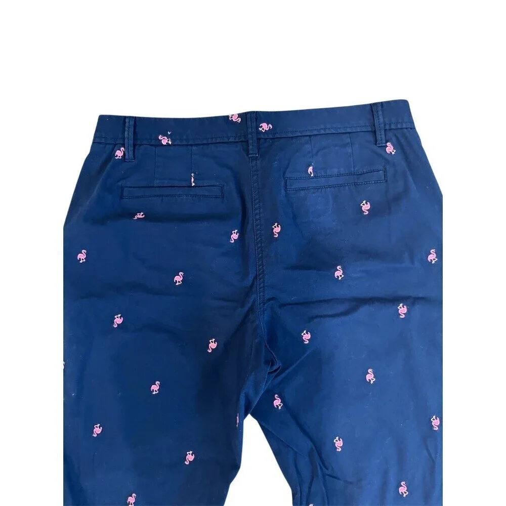Talbots Relaxed Chino Pants Womens 8P Navy Flamingo Embroidered Crop - Picture 3 of 8